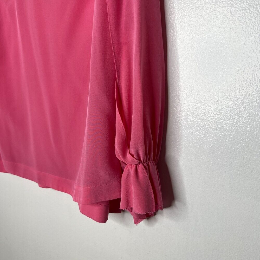 Trina Turk Women's Pink V-Neck Long Sleeve Blouse Size M - Picture 3 of 11